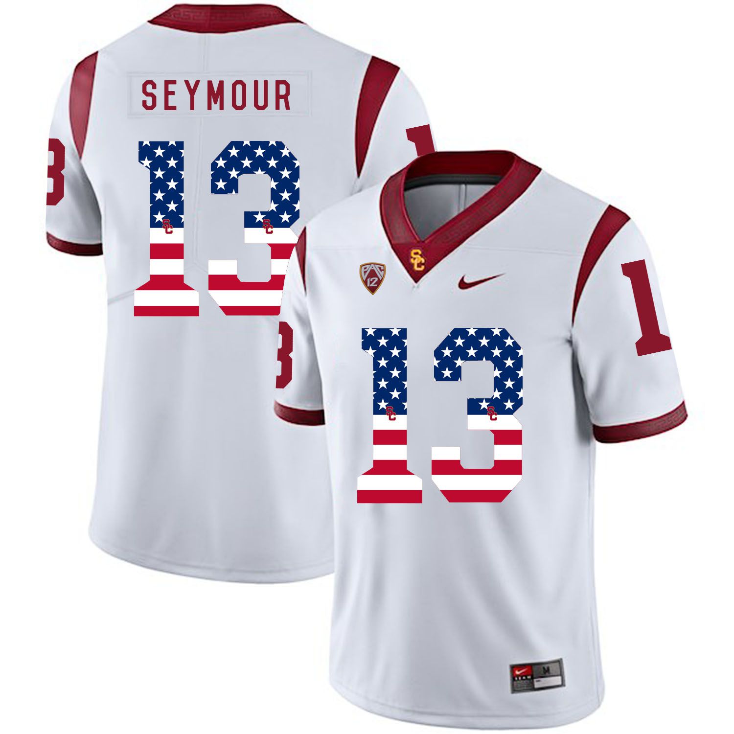 Men USC Trojans #13 Seymour White Flag Customized NCAA Jerseys